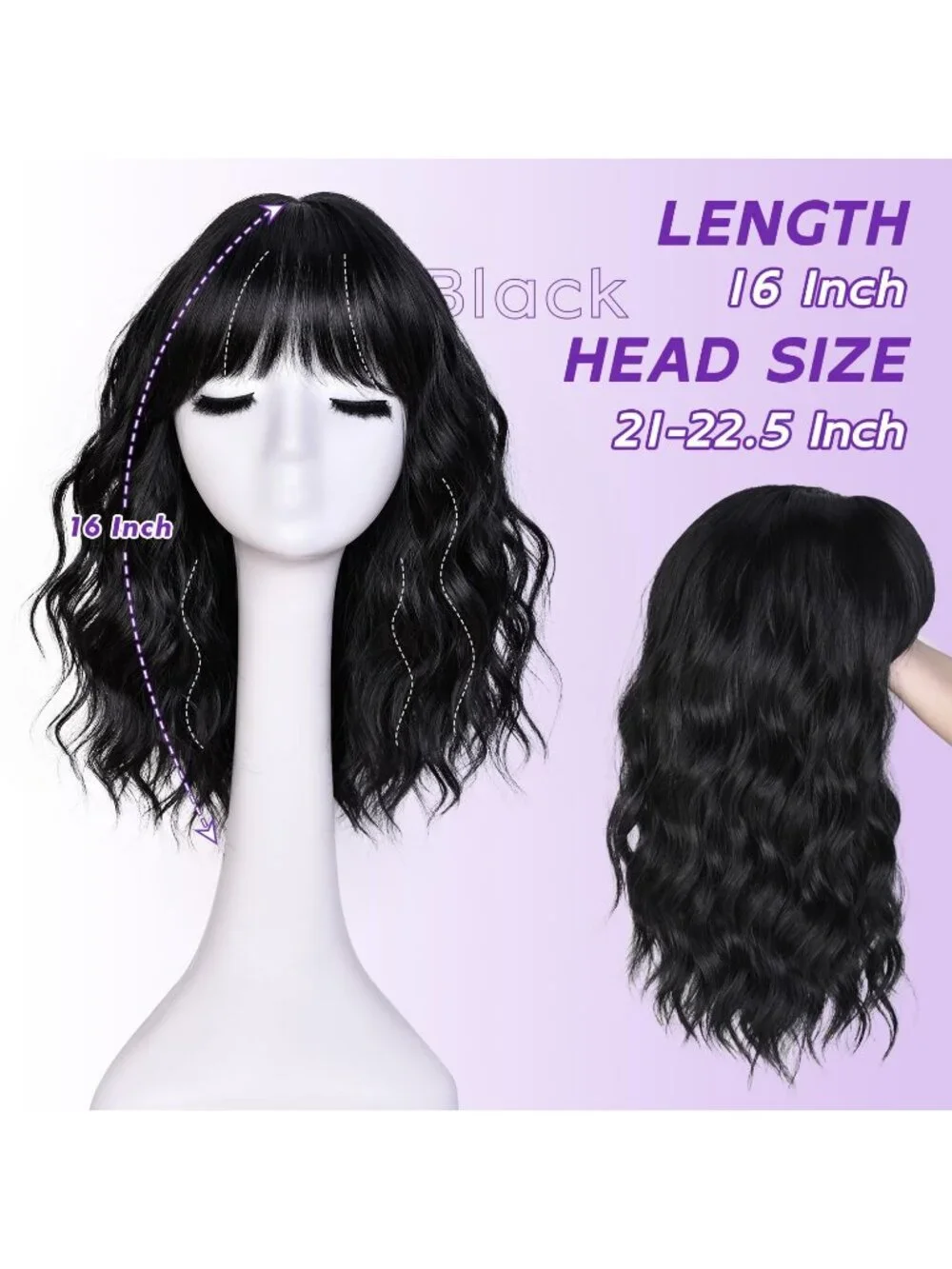 Women's Black 14 Inch Natural Synthetic Short Curly Wavy Fiber Wigs
